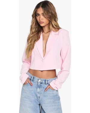 Boohoo Basic Woven Relaxed Fit Crop Blazer - White