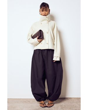 Boohoo Funnel Neck Button Detail Short Faux Leather Jacket - Blue