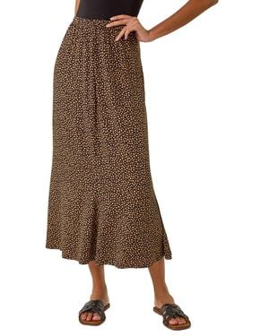 Roman Spot Print Midi Skirt - Brown