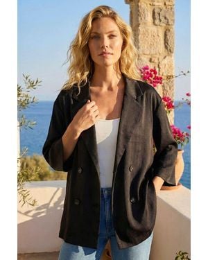 Roman Relaxed Textured Blazer - Black