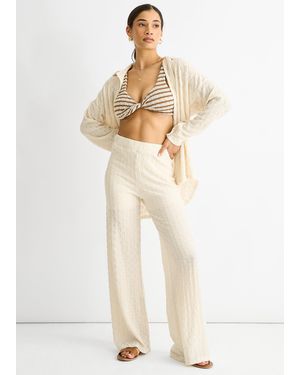 Gini London Textured Elasticated Waist Flared Trousers - White