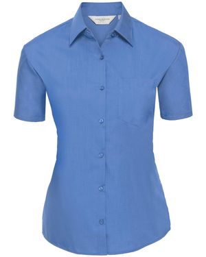 Russell Collection Ladies/ Short Sleeve Poly-Cotton Easy Care Poplin Shirt (Corporate) - Blue