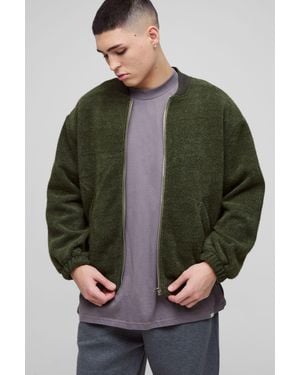 BoohooMAN Oversized Boxy Fluffy Textured Bomber Jacket - Grey