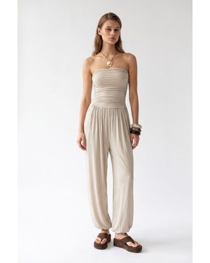 MixRay Strapless Shirred Knit Jumpsuit - White