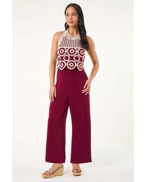 Roman Petite Crochet Detail Jumpsuit - Red