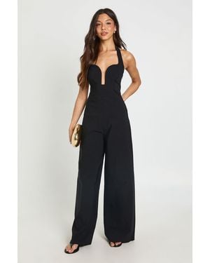 Boohoo Sweetheart Halterneck Wide Leg Jumpsuit - Blue
