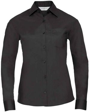 Russell Collection /Ladies Poplin Easy-Care Long-Sleeved Formal Shirt - Black
