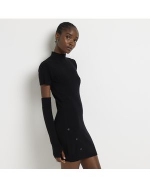 River Island Bodycon Mini Dress Knit Glove Detail Viscose - Black