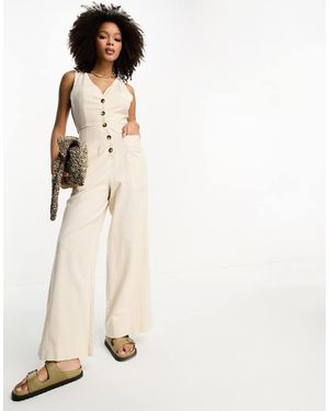 ASOS Linen Look Button Through Jumpsuit - Natural
