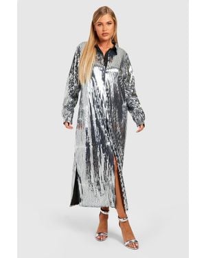 Boohoo Plus Sequin Midaxi Shirt Dress - Blue