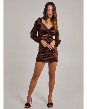 Pink Vanilla Tie Front Bodycon Dress - Brown