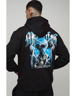 BoohooMAN Tall Oversized Gothic Rhinestone Graphic Hoodie - Black