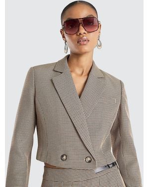 River Island Blazer Dogtooth Cropped - Grey