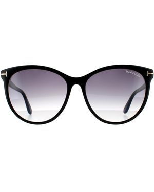 Tom Ford Round Shiny Smoke Gradient Sunglasses - Black