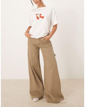 Pimkie Low Rise Wide Leg Cargo Jeans - Natural