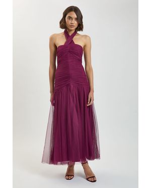 Karen Millen Halterneck Tulle Maxi Dress - Purple