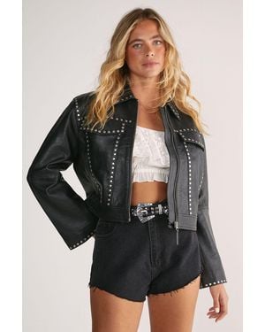 Nasty Gal Real Leather Studded Cropped Jacket - Black