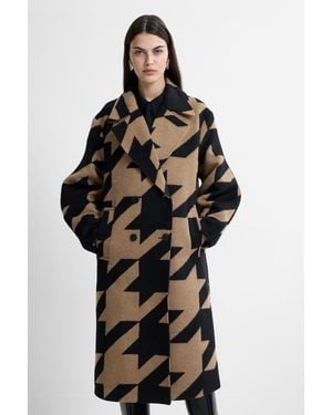 French Connection Oversized Houndstooth Double Breasted Coat - Black