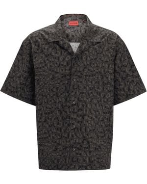 HUGO Seasonal Print Overshirt-Fit Shirt - Black