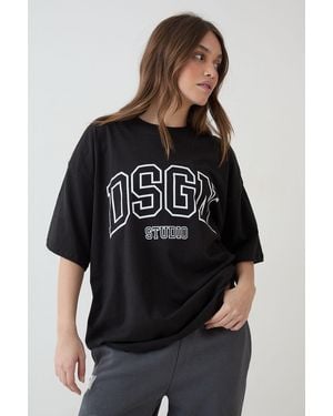 DSGN Studio Collegiate Printed Oversized T-Shirt - Black