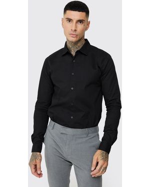 BoohooMAN Tall Poplin Shirt - Black