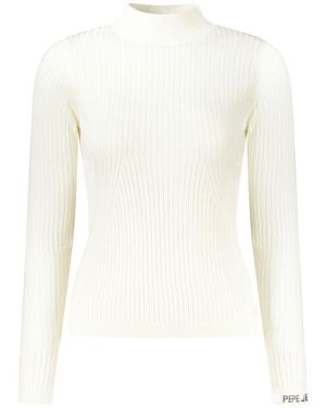 Pepe Jeans Ribbed Knit Mock Neck Top - White