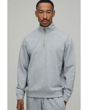 BoohooMAN Regular Fit Premium 480Gsm 1/4 Zip Funnel Neck Sweatshirt - Grey
