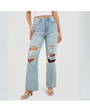 Brave Soul High Waisted Wide Leg Distresed Jean - Blue