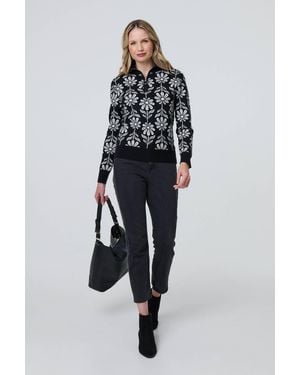 Izabel London Floral Zip Neck Long Sleeve Pullover - Blue