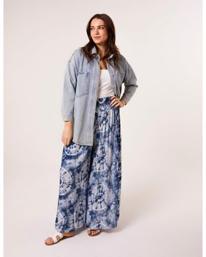 Blue Vanilla Wide Leg Trousers With Tie-Dye Print Denim - Blue