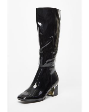 Quiz Patent Knee High Boots - Black