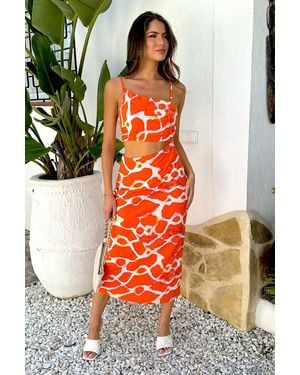 AX Paris Giraffe Print Asymmetric Cut Out Midi Dress - Orange