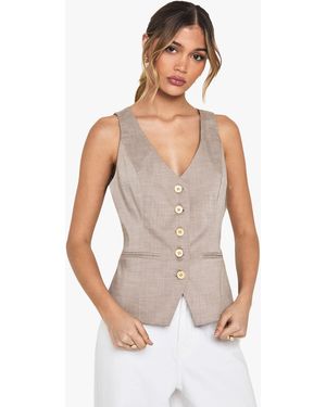 Boohoo Wooden Button Fitted Tailored Waistcoat - White