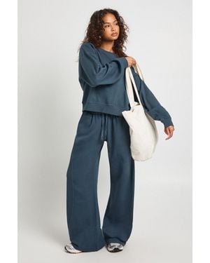 Boohoo Washed Ribbed Detail Straight Leg Tracksuit - Blue