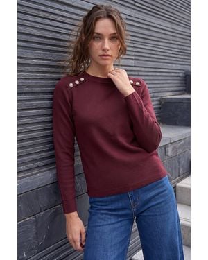Roman Petite Button Shoulder Knit Jumper - Red