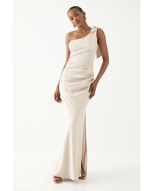 MissPap Asymmetric Shoulder Bow Detail Bridesmaid Dress - Natural