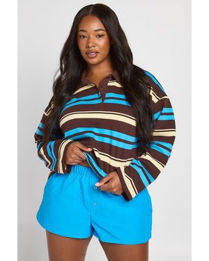 Boohoo Plus Nylon Boxer Style Runner Shorts - Blue