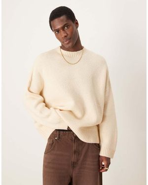 ASOS Super Oversized Boxy Fit Brushed Knitted Crew Neck Jumper - Natural