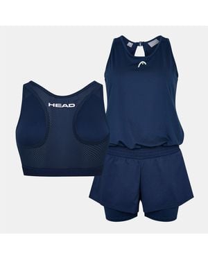 Head Crew Neck Solid Patterned Sleeveless Playsuit Romper - Blue