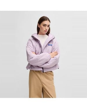 HUGO Freya Hooded Neck Solid Patterned Puffer Jacket - Purple