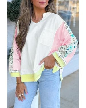 Azura Exchange Colour Block Floral Sleeve Top - Grey