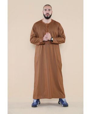 Thobez Jubba Saudi Islamic Arab Eid Emirati Kaftan Jubbah Tassel Robe - Natural