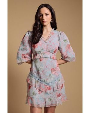 Oasis Bow Detail Dobby Mix Mini Dress - Multicolour