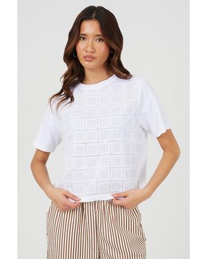 Brave Soul Cotton Crew Neck T-Shirt With Embroidered Detail - White