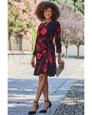 Sosandar Floral Print Fit & Flare Dress - Black