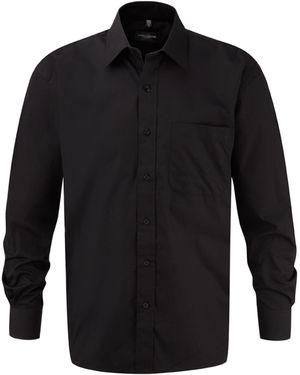 Russell Collection Cotton Poplin Easy-Care Shirt - Black