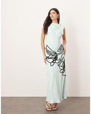 ARRANGE Linear Floral Asymmetric Column Maxi Dress - White