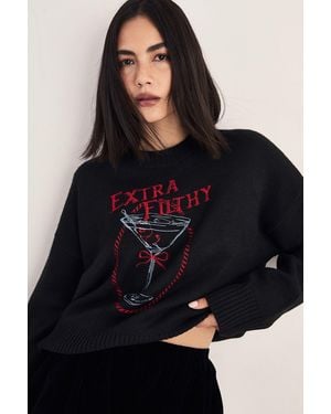 Nasty Gal Christmas Extra Filthy Knitted Jumper - Black