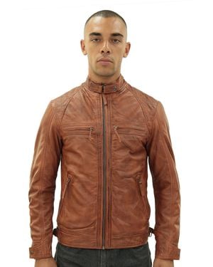 Infinity Leather Vintage Quilted Biker Jacket-Monaco - Brown