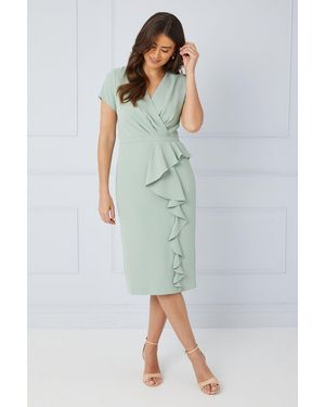Wallis Tailored Crepe Ruffle Pencil Dress - Blue